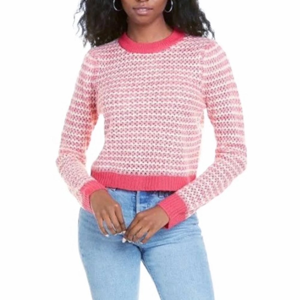 Wayf Pink Striped Knit Cropped Sweater Where You Are From Large NEW